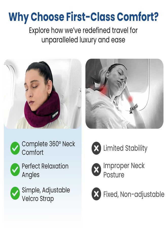 CareFoam وسادة كير فوم للسفر | وسادة رقبة فاخرة من إسفنج الذاكرة للسفر بالطائرة والنوم في السيارة | مسند رأس قابل للتعديل، وسادة سفر لدعم الرقبة أثناء النوم - Image 4